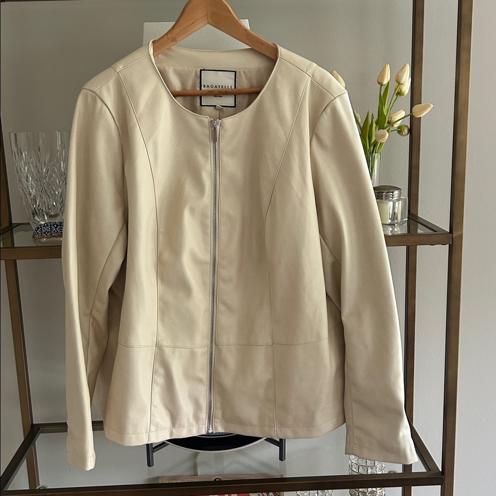 Bagatelle Collection Cream Faux Leather Jacket -2X